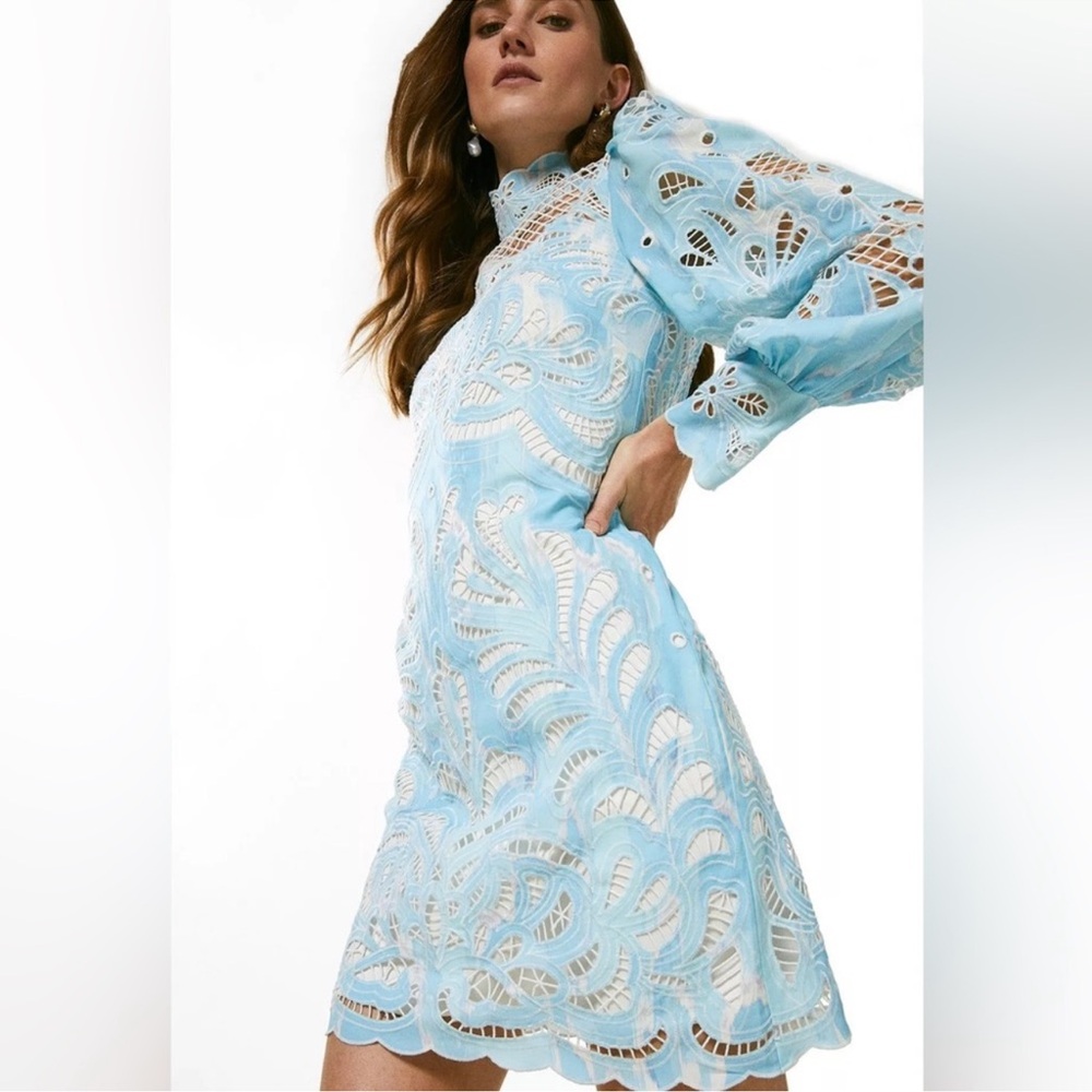 NWT KAREN MILLEN Paisley Cutwork Volume Sleeve Dress